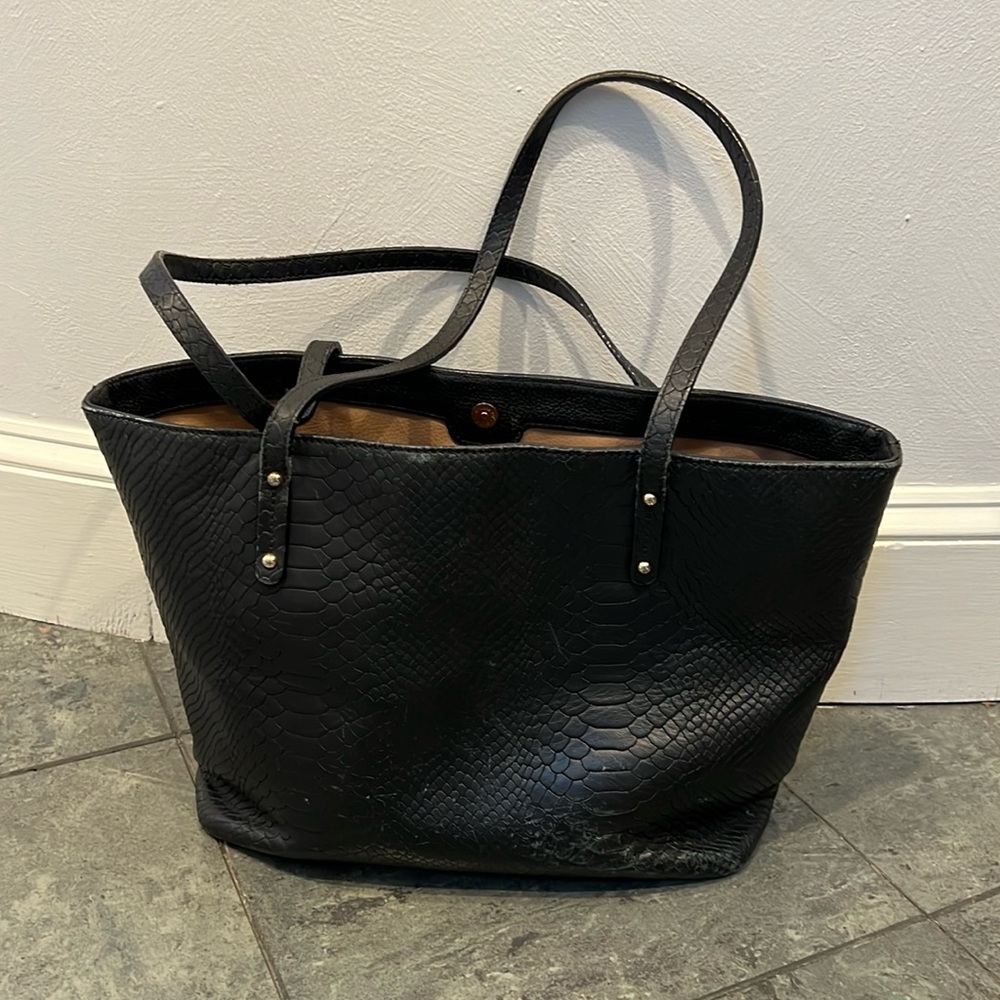 Gigi New York black python embossed leather tote